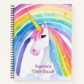 Mooie Regenboog Eenhoorn Schetsboek Monogram Uw Na Notitieboek (Voorkant)
