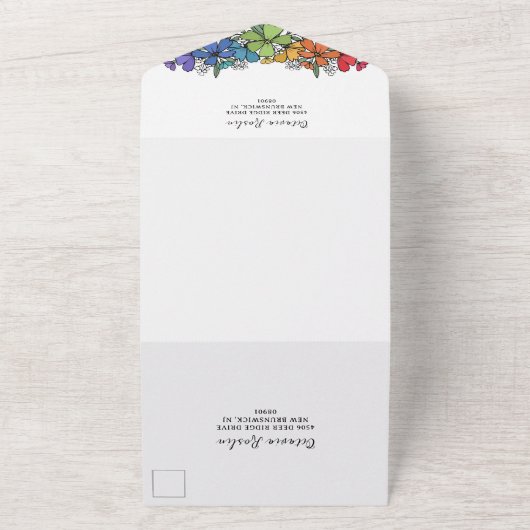 Mooie regenboog Floral LGBT bruiloft All In One Uitnodiging (Buitenkant)