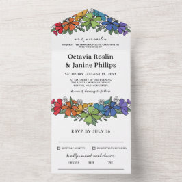Mooie regenboog Floral LGBT bruiloft All In One Uitnodiging