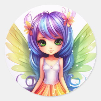 Mooie regenboog gekleurde Happy Fairy Princess Ronde Sticker