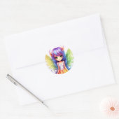 Mooie regenboog gekleurde Happy Fairy Princess Ronde Sticker (Envelop)