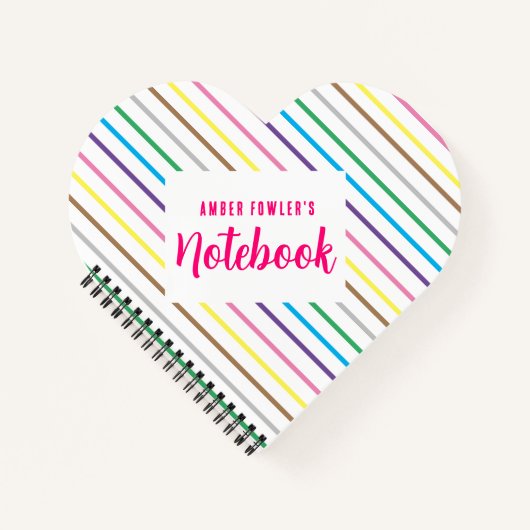 Mooie Regenboog Gestreepte Knuffel Witte Hart Vorm Notitieboek (Voorkant)