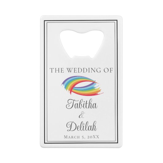 Mooie regenboog golven gepersonaliseerde bruiloft creditkaart flessenopener (Achterkant)