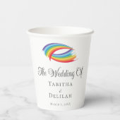 Mooie regenboog golven gepersonaliseerde bruiloft papieren bekers (Achterkant)