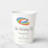 Mooie regenboog golven gepersonaliseerde bruiloft papieren bekers (Voorkant)