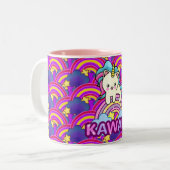 Mooie regenboog  Kawaii Eenhoorn Kat Tweekleurige Koffiemok (Voorkant links)