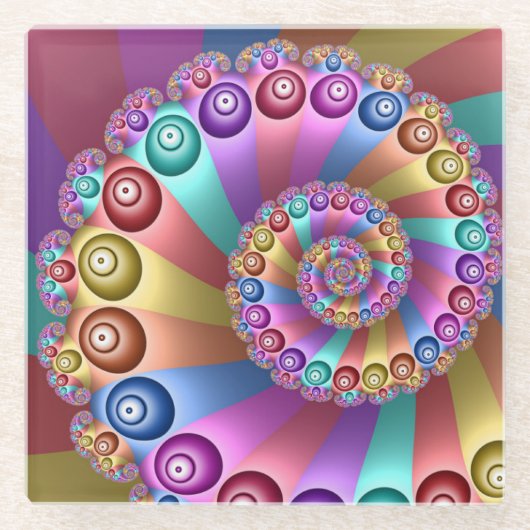 Mooie Regenboog Kleuren Abstracte Fractal Art Glazen Onderzetter (Voorkant)