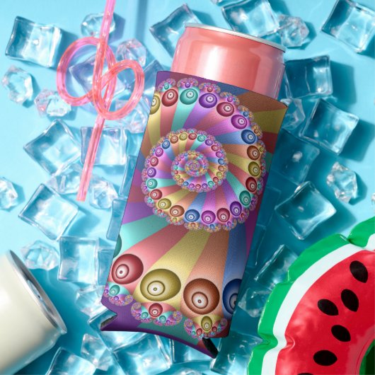 Mooie Regenboog Kleuren Abstracte Fractal Art Seltzer Blikjeskoeler (Insitu Zomer)