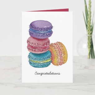 Mooie regenboog-macaroons in waterverf kaart