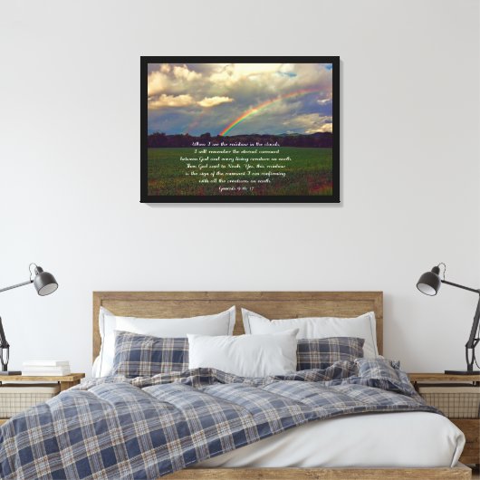 Mooie Regenboog met Bijbelvers Canvas Afdruk (Insitu (Slaapkamer))