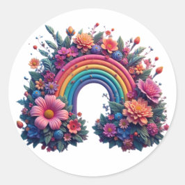 Mooie regenboog met pastelbloemen ronde sticker