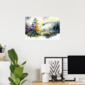 Mooie regenboog na de regen in het bos poster (Thuiskantoor)