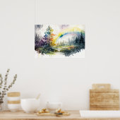 Mooie regenboog na de regen in het bos poster (Keuken)