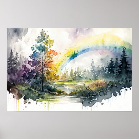Mooie regenboog na de regen in het bos poster (Voorkant)