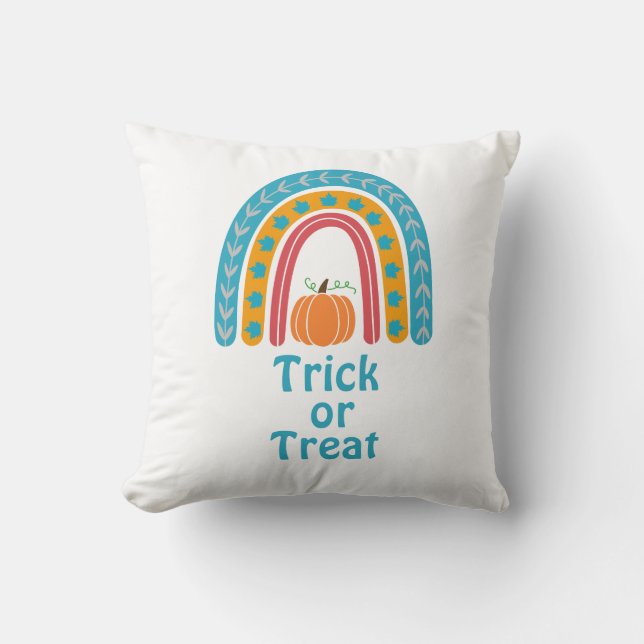 Mooie regenboog onder de pompoenTrick or treat Kussen (Voorkant)