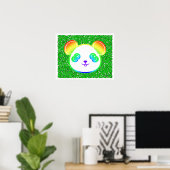 Mooie Regenboog Panda Beer Op Bladerachtergrond Poster (Thuiskantoor)
