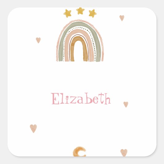 Mooie Regenboog Sterren Harten Vierkante Sticker (Voorkant)