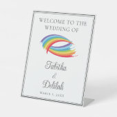 Mooie Regenboog Waves Custom Wedding Welkom Reclamebord Met Voetstuk (Voorkant)