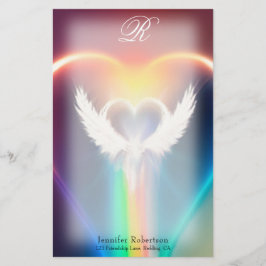 Mooie regenboogengel Wings Monogram Stationery Briefpapier