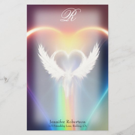 Mooie regenboogengel Wings Monogram Stationery Briefpapier (Voorkant)