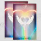 Mooie regenboogengel Wings Monogram Stationery Briefpapier (Voorkant / Achterkant)