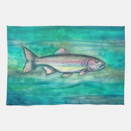 Mooie Regenboogforel Watercolor Kunst Theedoek (Horizontaal)