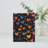 Mooie regenboogkleur hartjes sterrenstelsel zwarte briefkaart (Staand voorkant)