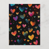 Mooie regenboogkleur hartjes sterrenstelsel zwarte briefkaart (Voorkant)