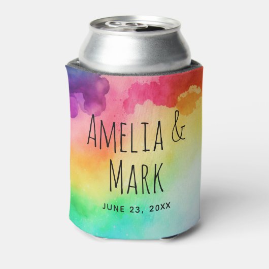 Mooie regenboogkleuren Abstract ontwerp-huwelijk Blikjeskoeler (Blikje Achterkant)