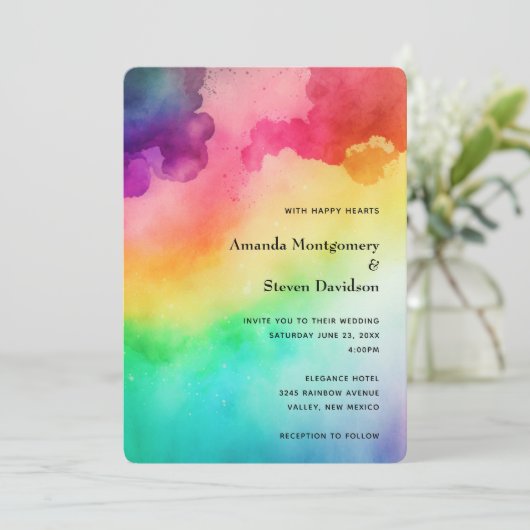 Mooie Regenboogkleuren Abstracte Ontwerp Bruiloft Kaart (Staand voorkant)