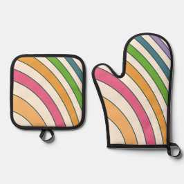 Mooie regenboogkleuren ovenwant & pannenlap set