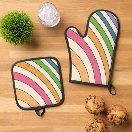 Mooie regenboogkleuren ovenwant & pannenlap set (Top down)