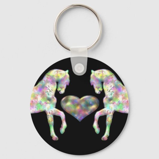Mooie regenboogpaarden en -hart sleutelhanger (Voorkant)
