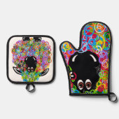 Mooie regenboogschaap van de familie ovenwant & pannenlap set (Voorkant)