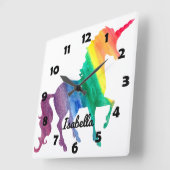 Mooie regenboogunikorn, persoonlijk Kinder meisje Vierkante Klok (Hoek)