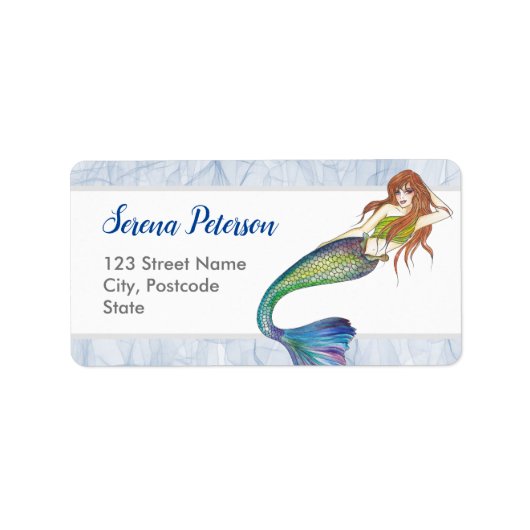 Mooie regenboogzeemeermin met Ginger Hair Etiket (Voorkant)