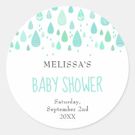 Mooie regendruppels Baby Shower / Strooifeestje Ronde Sticker