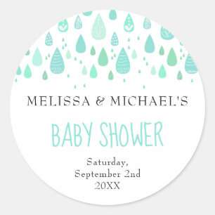 Mooie regendruppels koppels baby shower / sprinkle ronde sticker