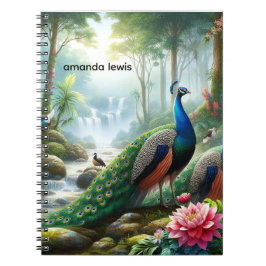 Mooie regenwoud met gepersonaliseerde pauw notitieboek