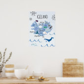 Mooie reiskaart van IJsland Poster (Keuken)