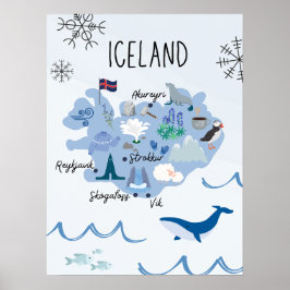 Mooie reiskaart van IJsland Poster