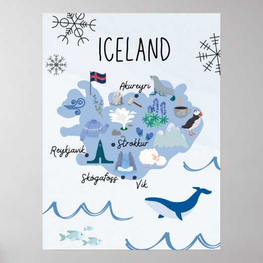Mooie reiskaart van IJsland Poster (Voorkant)