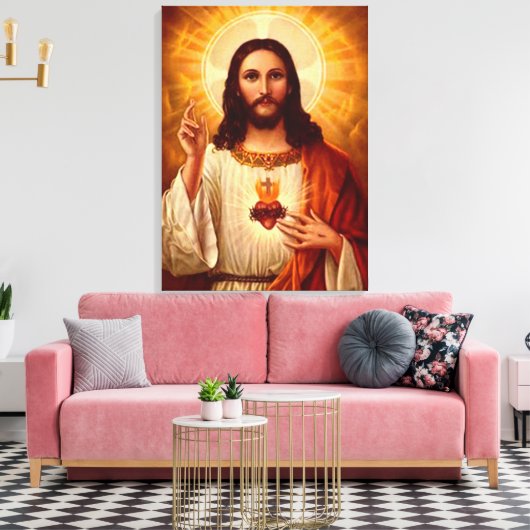 Mooie religieuze heilige hartslag van Jezus afbeel Canvas Afdruk (Insitu (Woonkamer))