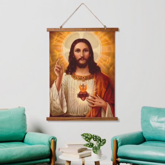 Mooie religieuze heilige hartslag van Jezus afbeel Hangend Wandkleed (Woonkamer)
