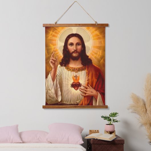 Mooie religieuze heilige hartslag van Jezus afbeel Hangend Wandkleed (Slaapkamer)