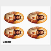 Mooie religieuze heilige hartslag van Jezus afbeel Ovale Sticker (Vel)