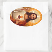 Mooie religieuze heilige hartslag van Jezus afbeel Ovale Sticker (Tas)