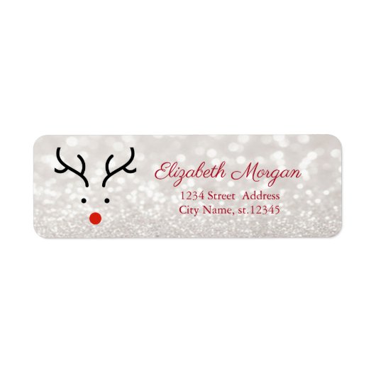 Mooie Rendier Gezicht, Glitter Bokeh Label (Voorkant)