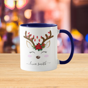 Mooie Rendier Kerstmis Cadeau Marineblauw Mok