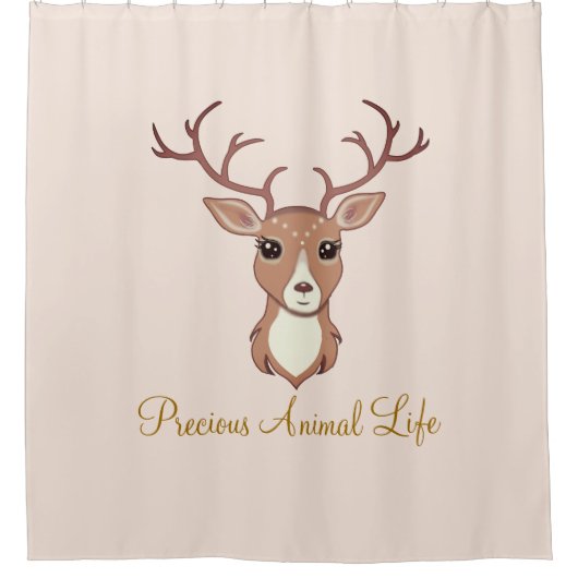 Mooie rendieren op beige douchegordijn (Voorkant)